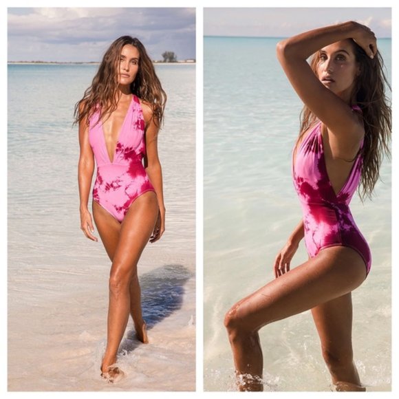 Wowza!!! Lulu's "Get it Right" tie-dye halter one piece swimsuit NWOT - Picture 1 of 7